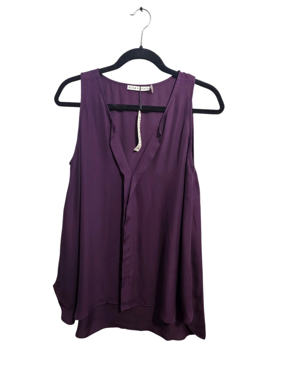 Alice + Olivia Purple Silk Sleeveless V-Neck Blouse Top Women's Size S